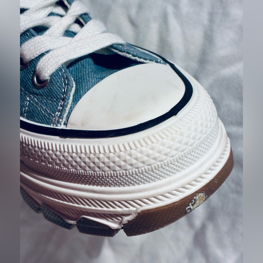 Denim High-Top Sneakers with White Laces, Lug Soles, Platforms, sz JP225/US 5 - Picture 7 of 12